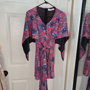 Prabal Gurung Floral Kimono Robe - Pink and Black